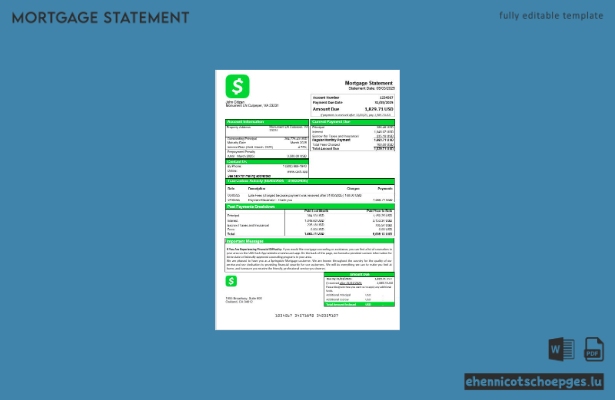 USA Cash App Hypothekenabrechnung in Word- und PDF-Formaten – Beispielvorschau